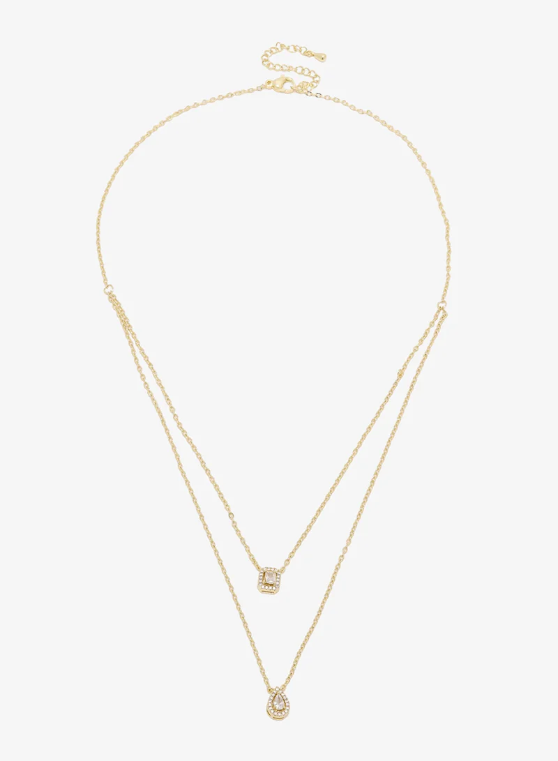 Layered Diamonte Embellished Gold Necklace